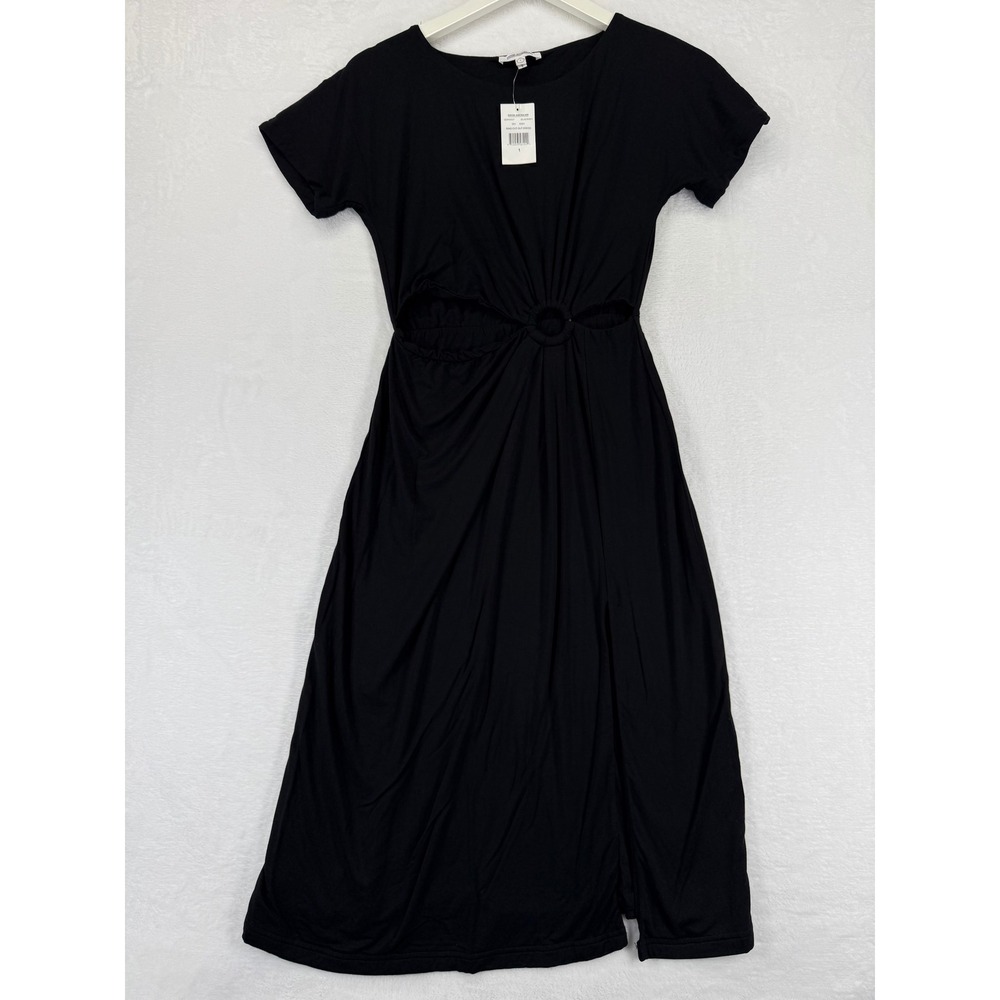 Good‎ American Ring Cut Out Dress Black Midi Short Sleeve GDK0007 Size 1 Small